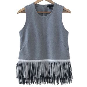 J.Crew Gray and Black Fringed Sleeveless Blouse Tank sz M